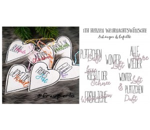 Stickserie ITH - Herzen mit Anhänger Weihnachtswünsche